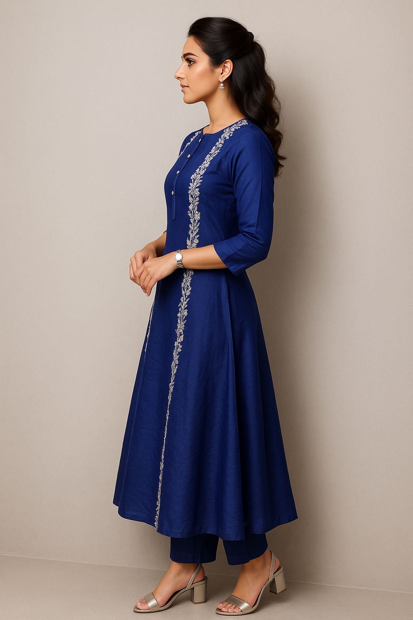 Intricate Thread And Mirror & Sequin & Zari Work Royal Blue Color Kurta Set