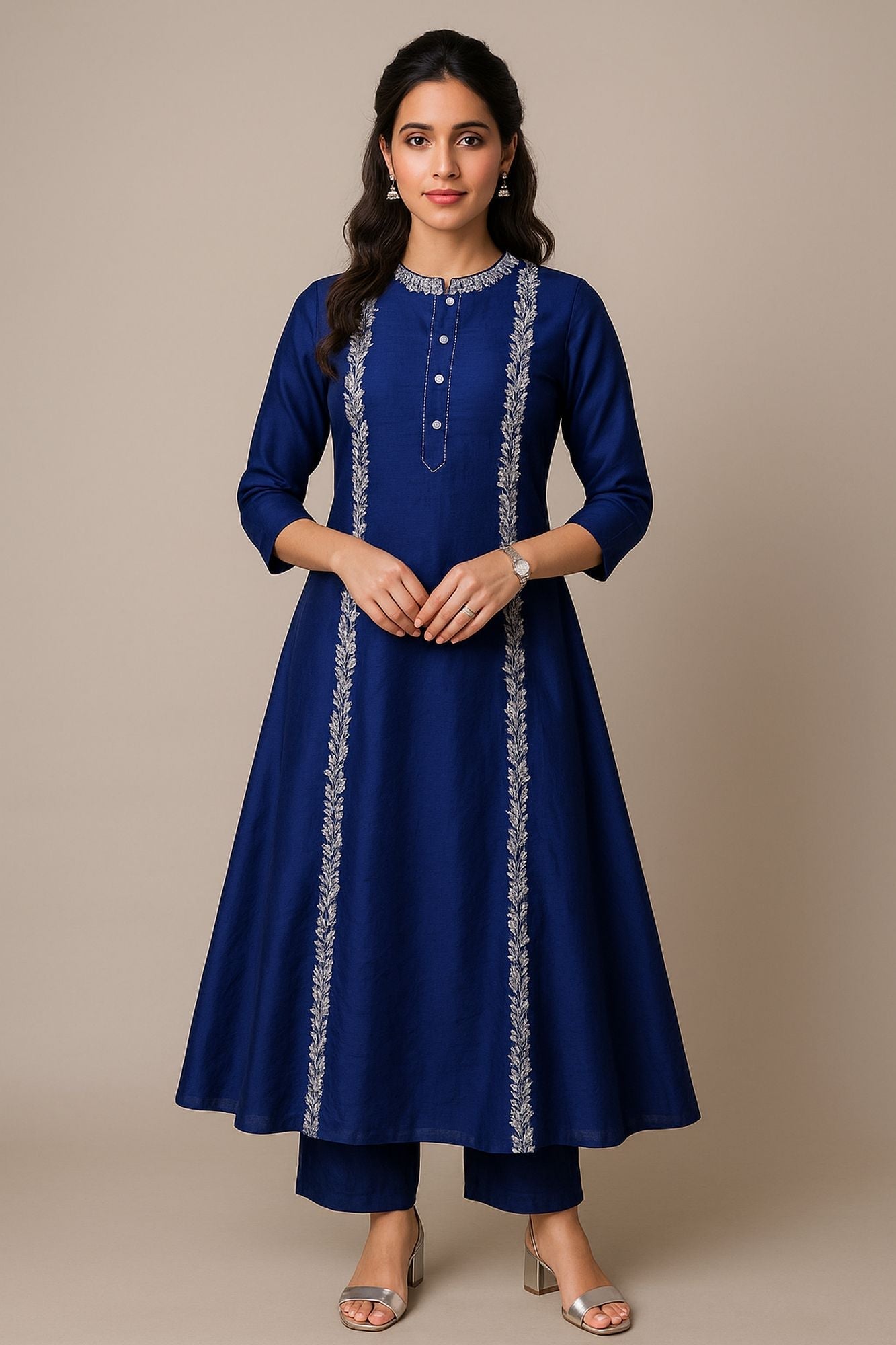 Intricate Thread And Mirror & Sequin & Zari Work Royal Blue Color Kurta Set
