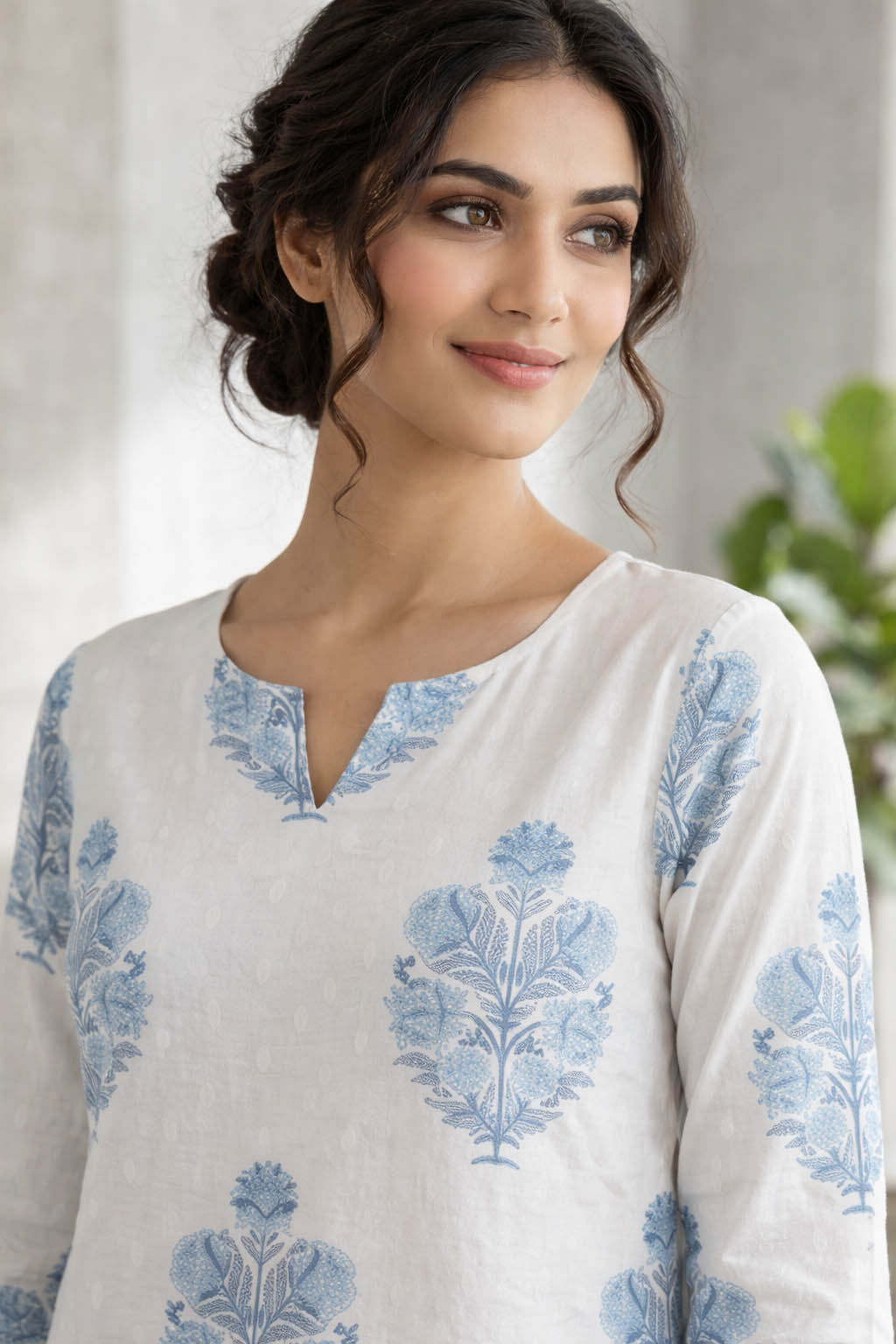White Color Printed Kurta Set With Palazzo