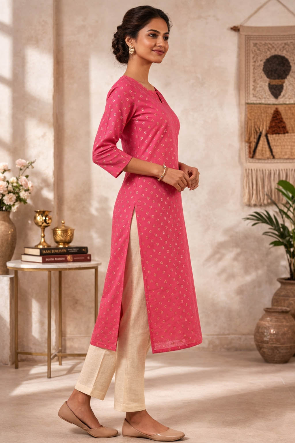 Pink Color Printed Kurta Set With Pant