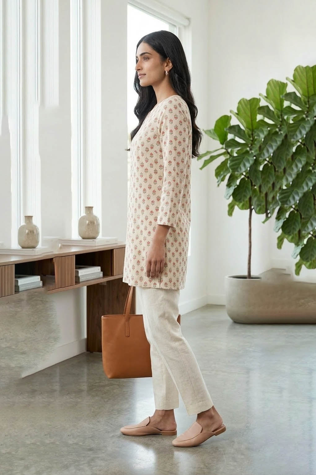 Off White Color Graceful Straight-Fit Printed Kurti