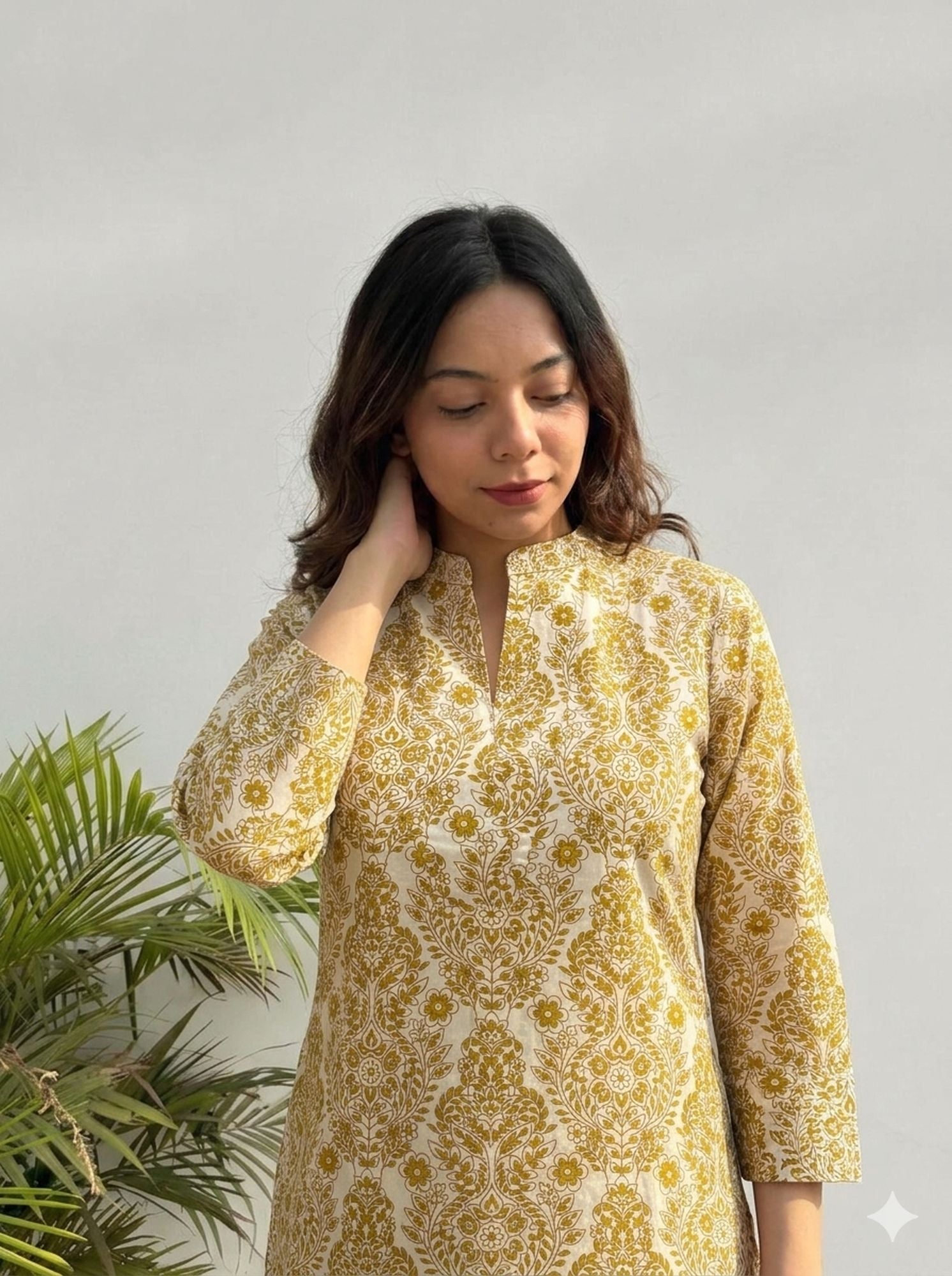 Beige Color Light Summer Friendly Short Kurti