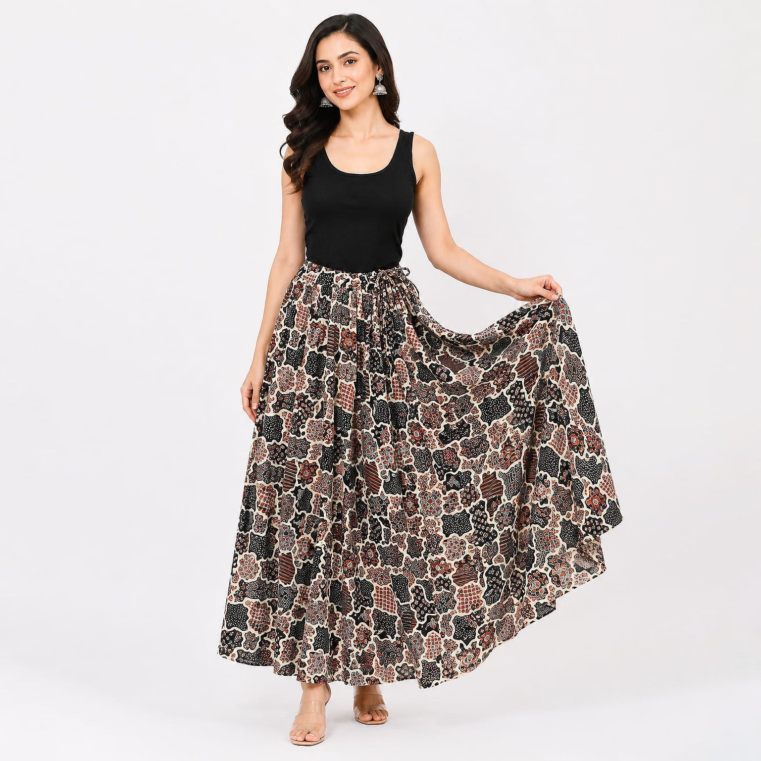 Multi Color Traditional Cotton Skirt With Pocket