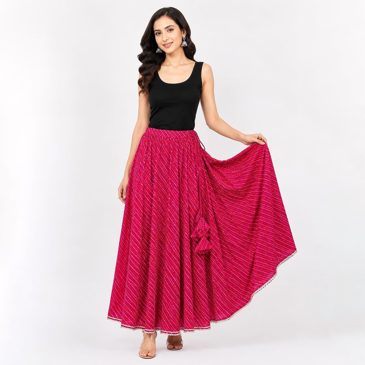 Pink Color Cotton Skirt With Pocket