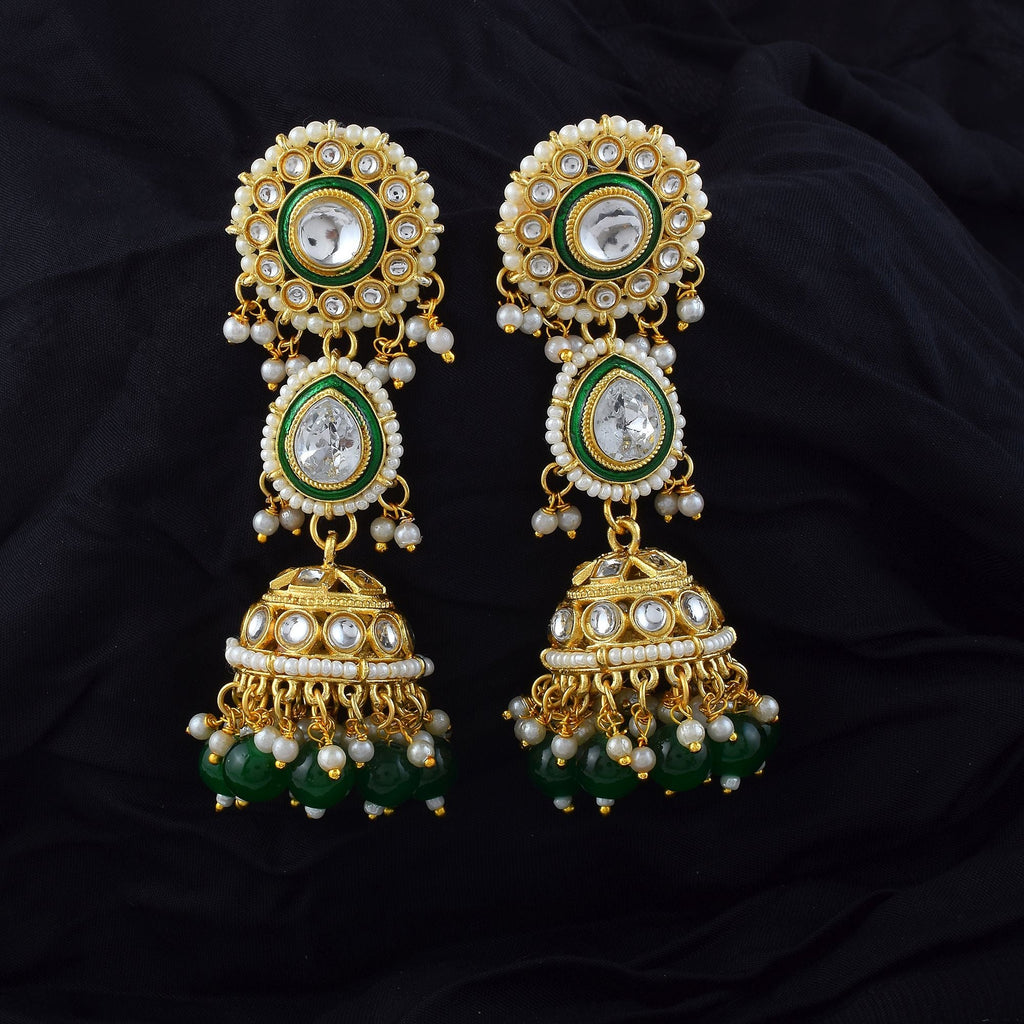 Stunning Green Color Meena Work Kundan Earrings Perfect for Weddings, Parties, and Festivals