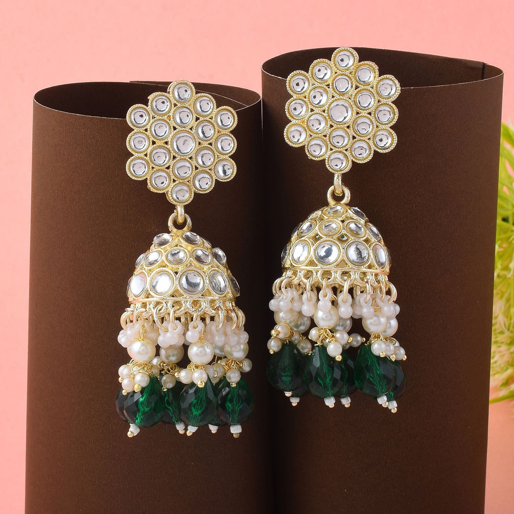 Stylish Green Color Kundan Earrings Crafted for Festivals, Engagements, and Indian Cultural Events