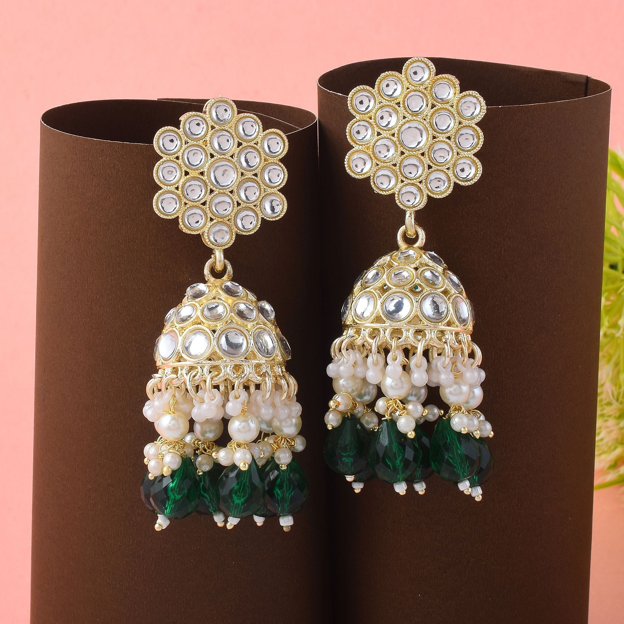 Stylish Green Color Kundan Earrings Crafted for Festivals, Engagements, and Indian Cultural Events