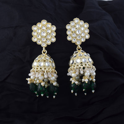 Stylish Green Color Kundan Earrings Crafted for Festivals, Engagements, and Indian Cultural Events