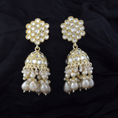 Classic White Color Kundan Earrings Designed for Bridal Wear and Traditional Wedding Jewelry