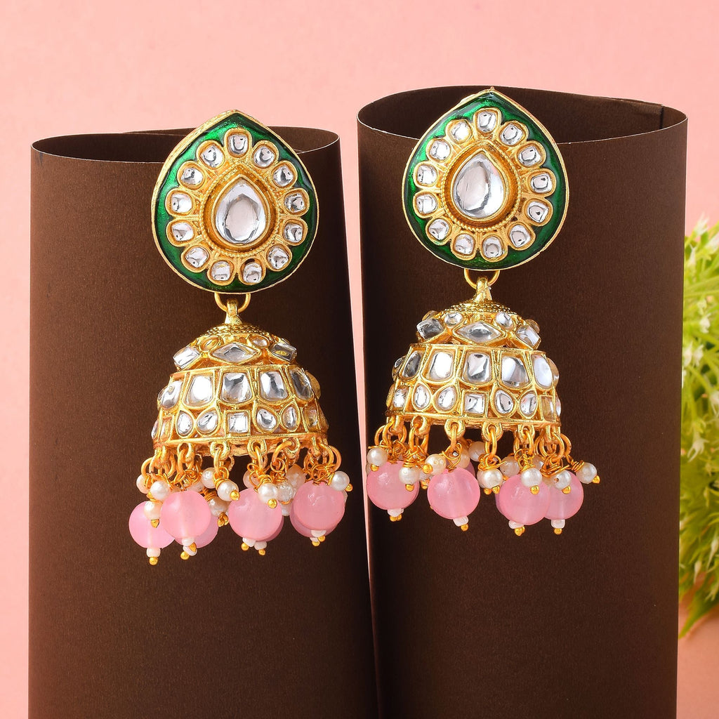 Gorgeous Pink Color Meena Work Kundan Earrings Perfect for Weddings, Festivals, and Occasions