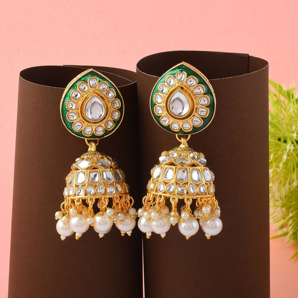 Beautiful White Color Meena Work Kundan Earrings Crafted with Handmade Traditional Jewelry Finish