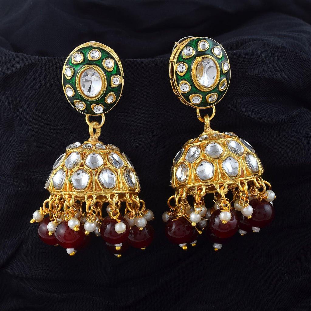 Royal Maroon Color Meena Work Kundan Earrings Designed for Women’s Elegant Traditional Jewelry