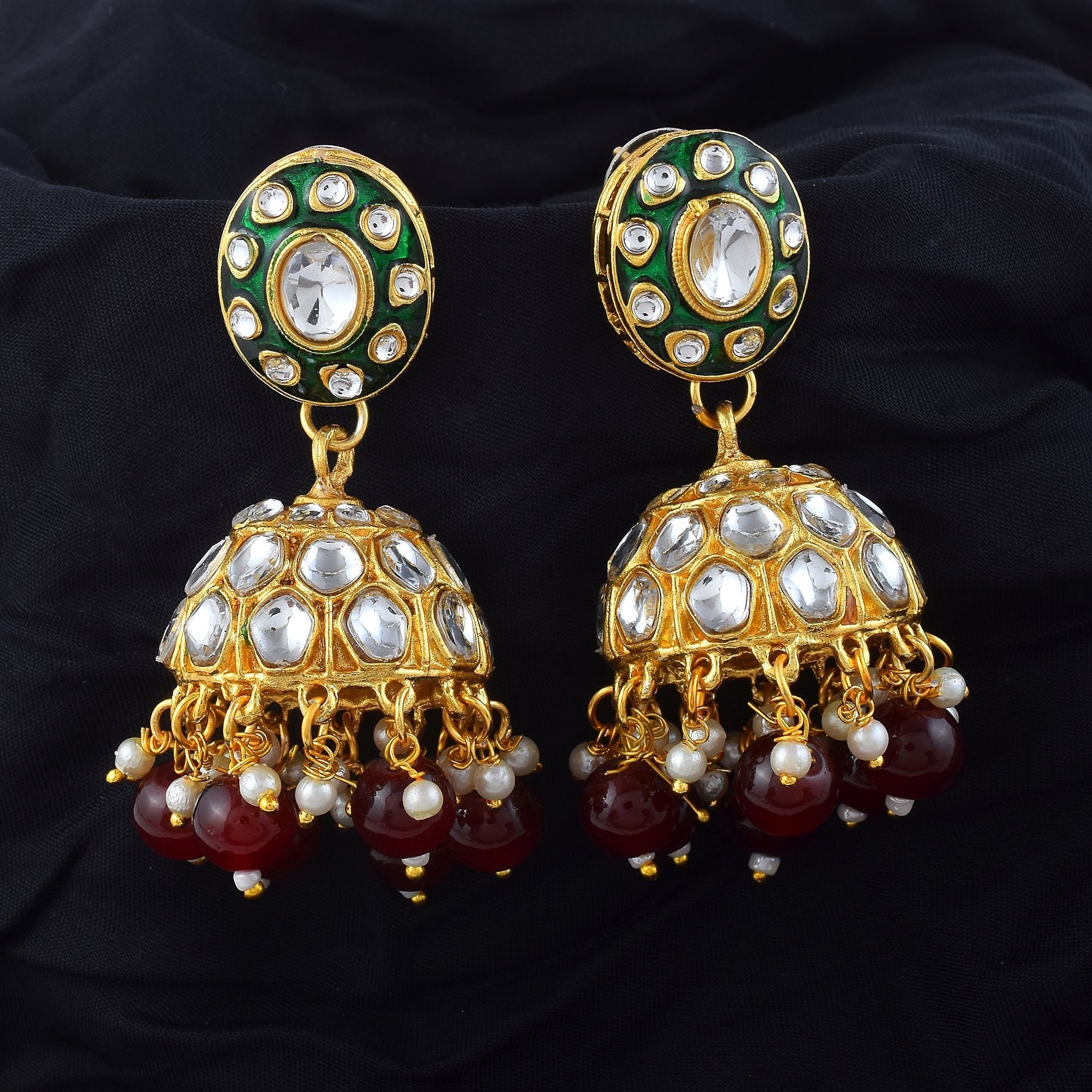 Royal Maroon Color Meena Work Kundan Earrings Designed for Women’s Elegant Traditional Jewelry