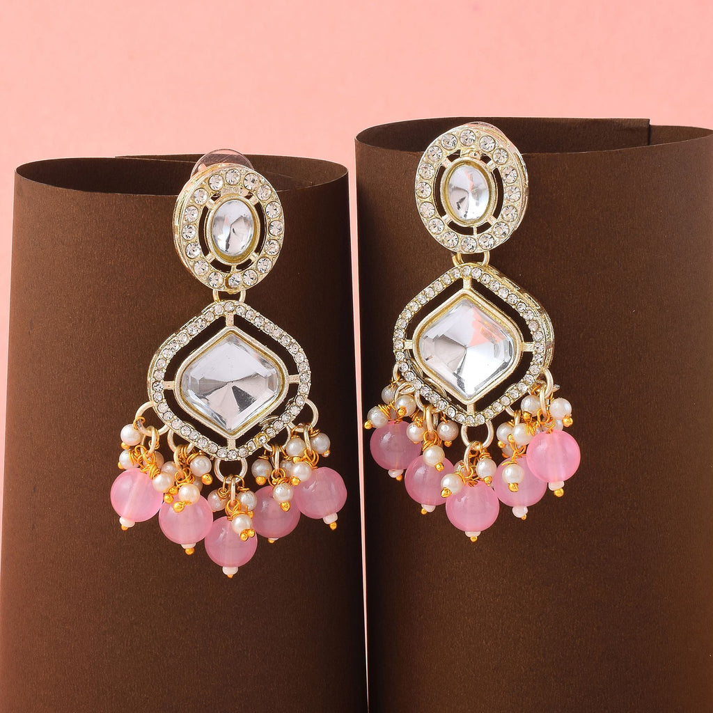 Gorgeous Pink Color Kundan Earrings Perfect for Bridal Wear and Festive Celebrations