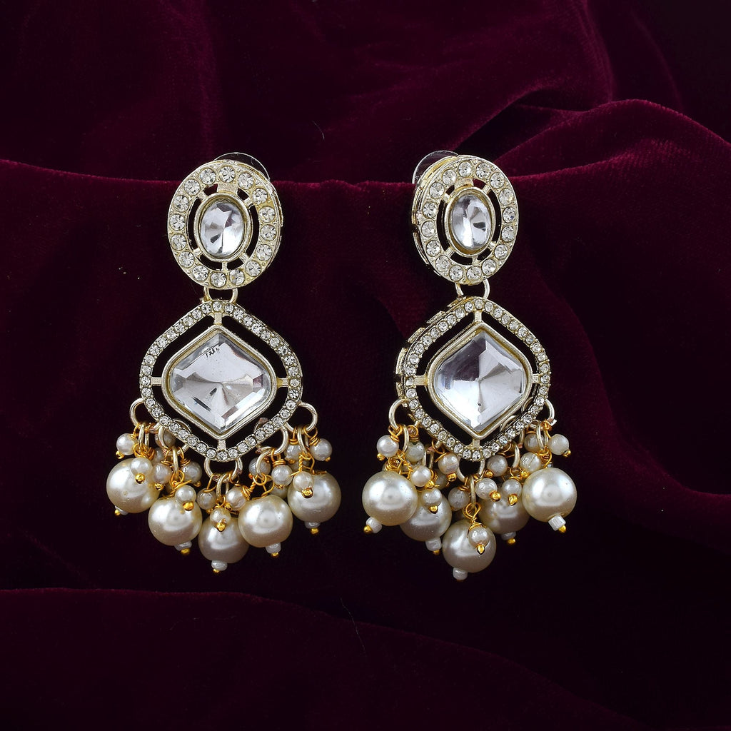 Stylish White Color Kundan Earrings Crafted with Premium Handcrafted Artistic Jewelry Finish