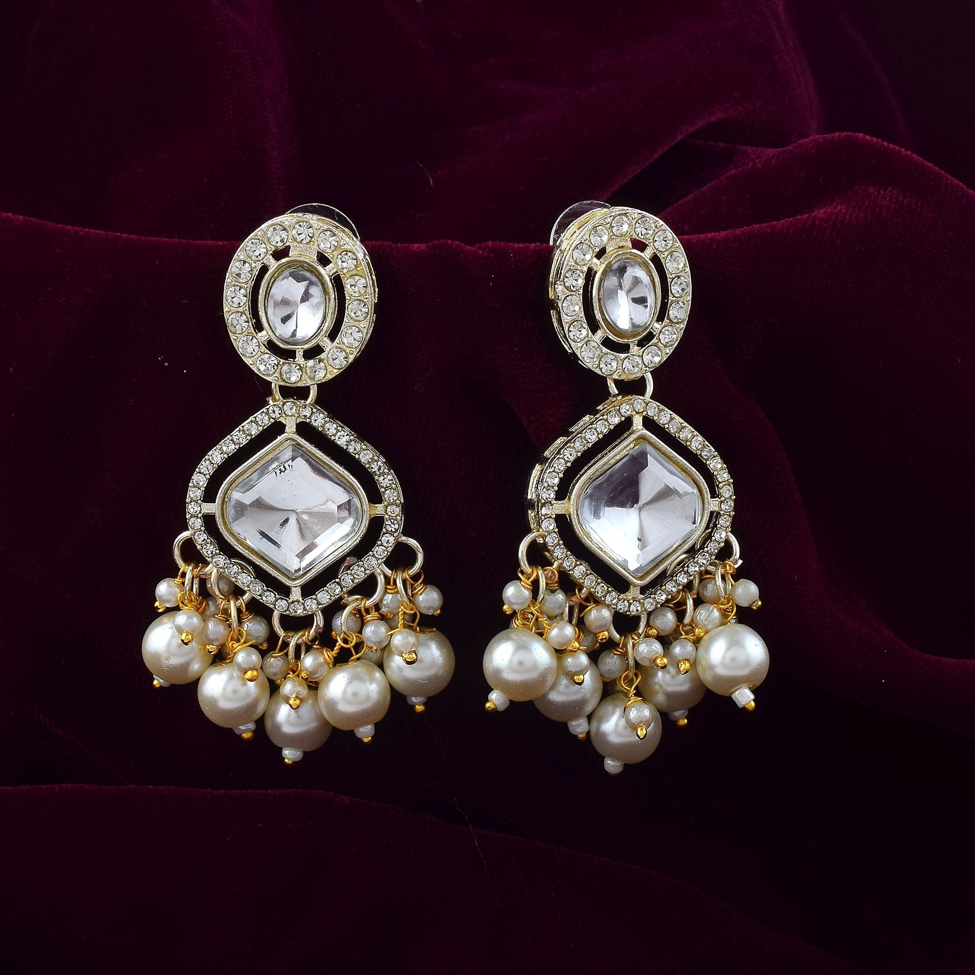 Stylish White Color Kundan Earrings Crafted with Premium Handcrafted Artistic Jewelry Finish