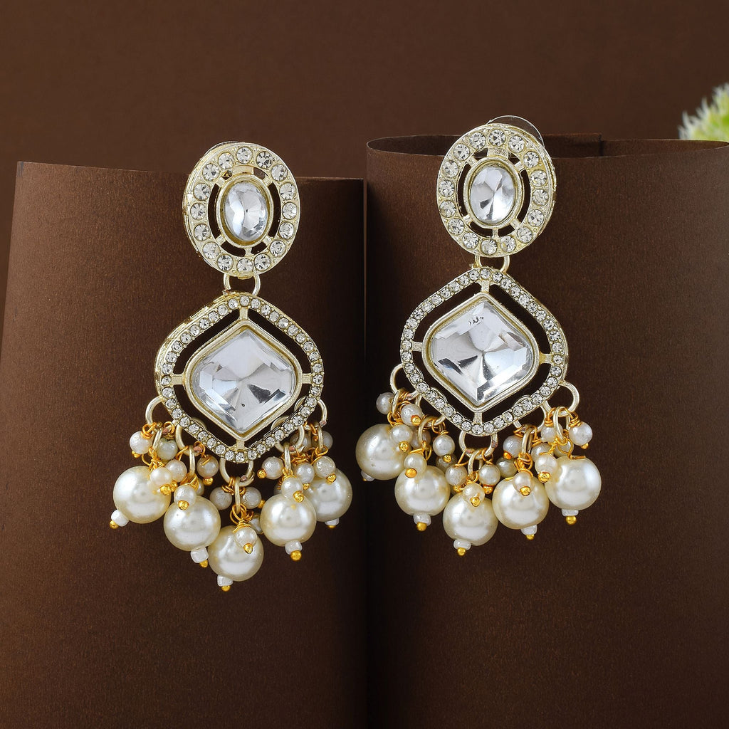 Stylish White Color Kundan Earrings Crafted with Premium Handcrafted Artistic Jewelry Finish
