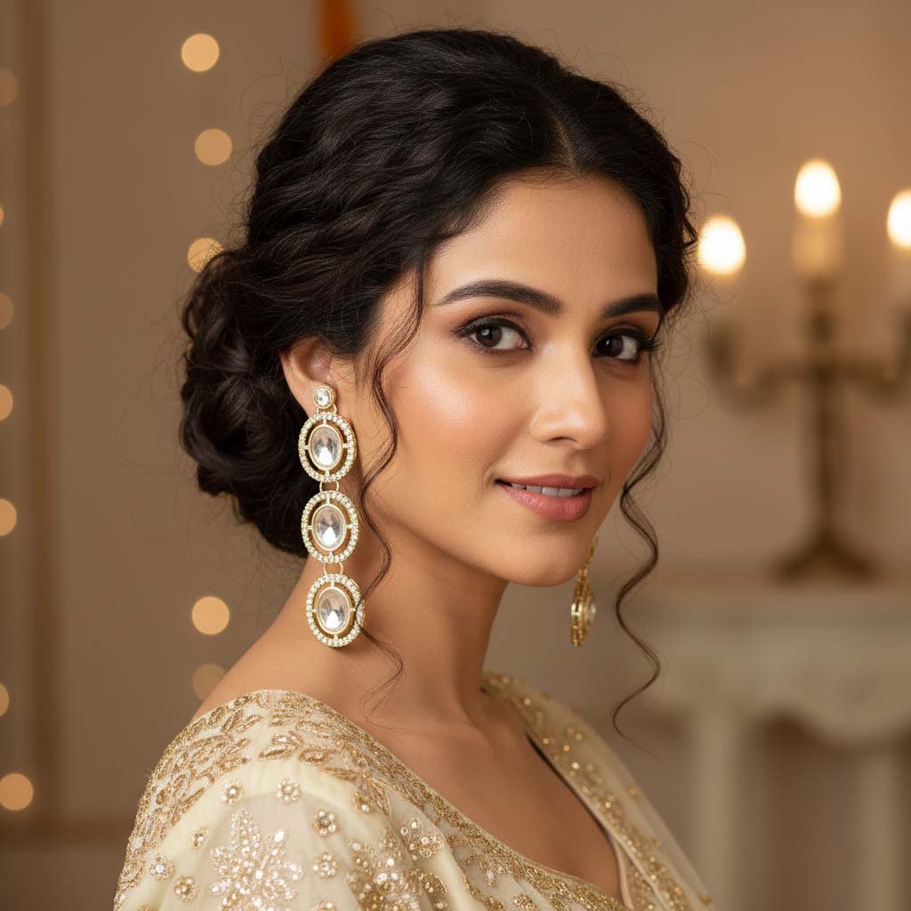 Classic White Color Kundan Earrings Perfect for Weddings, Parties, and Cultural Occasions