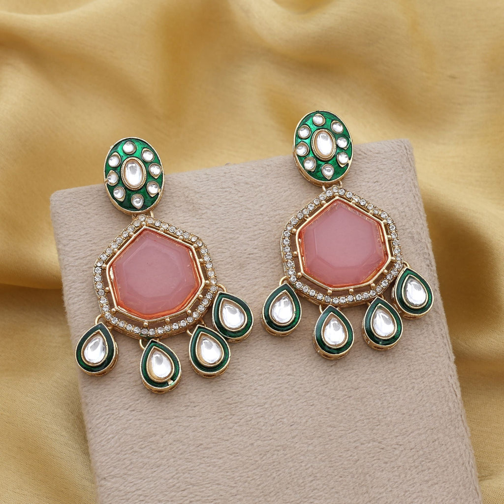 Gorgeous Pink Color Kundan Earrings With Antique Style Perfect For Festivals And Weddings