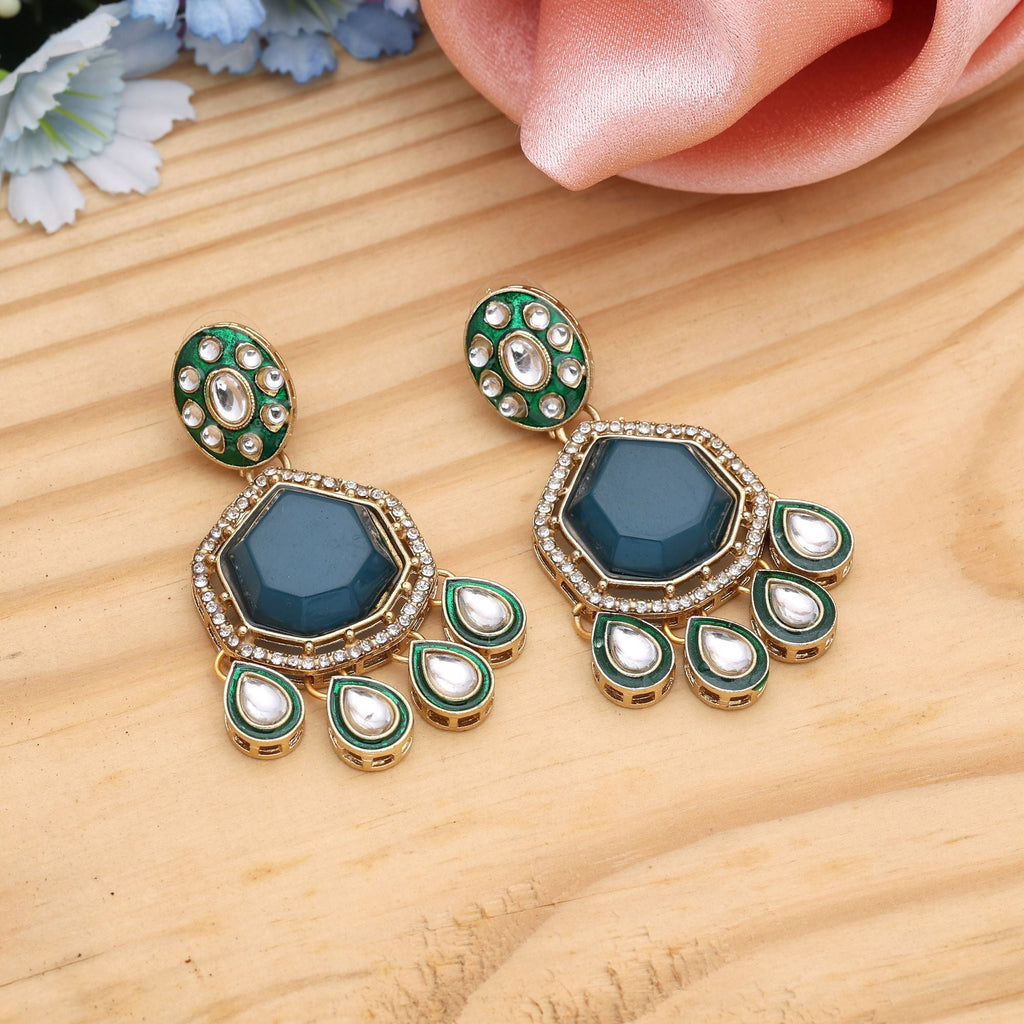 Traditional Turquoise Blue Color Kundan Earrings