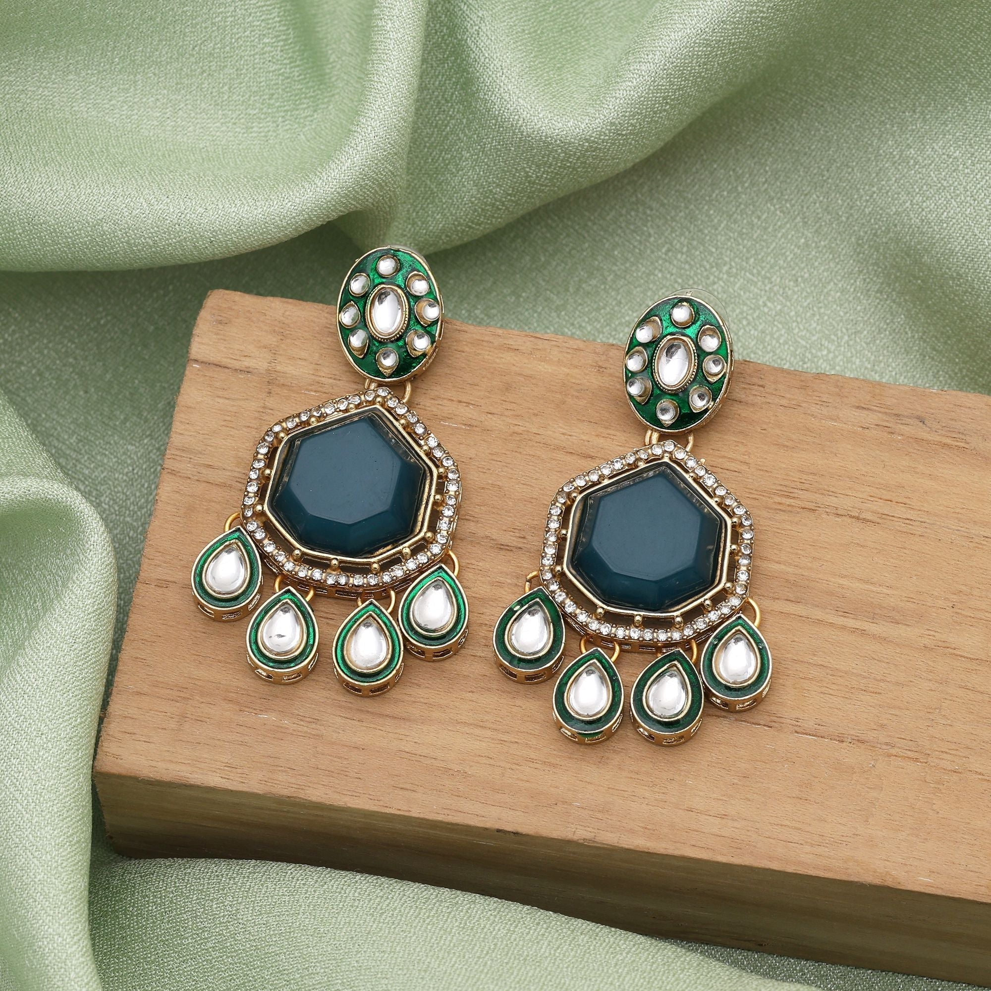 Traditional Turquoise Blue Color Kundan Earrings