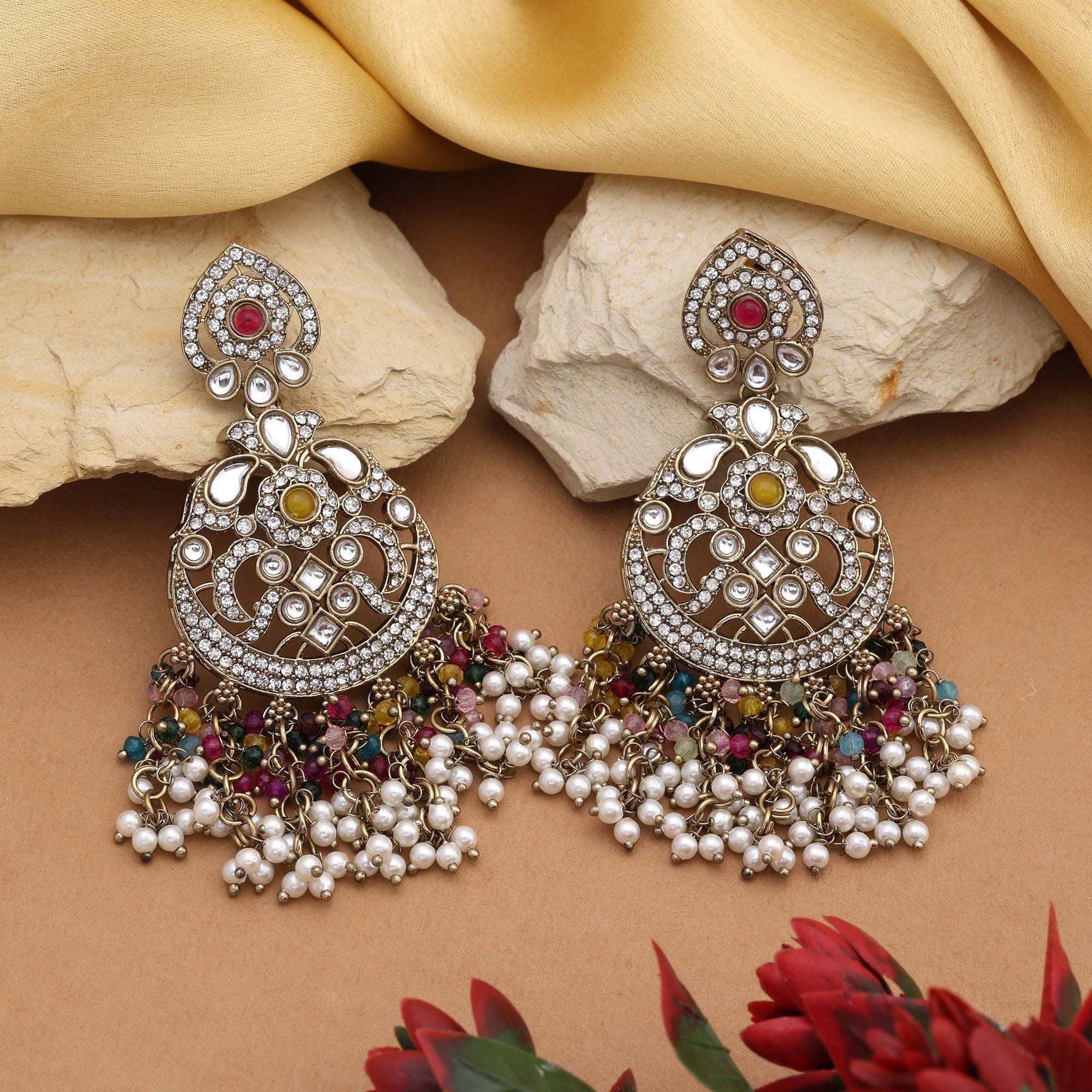 Elegant Multi Color Kundan Earrings With Royal Touch Perfect For Special Occasions