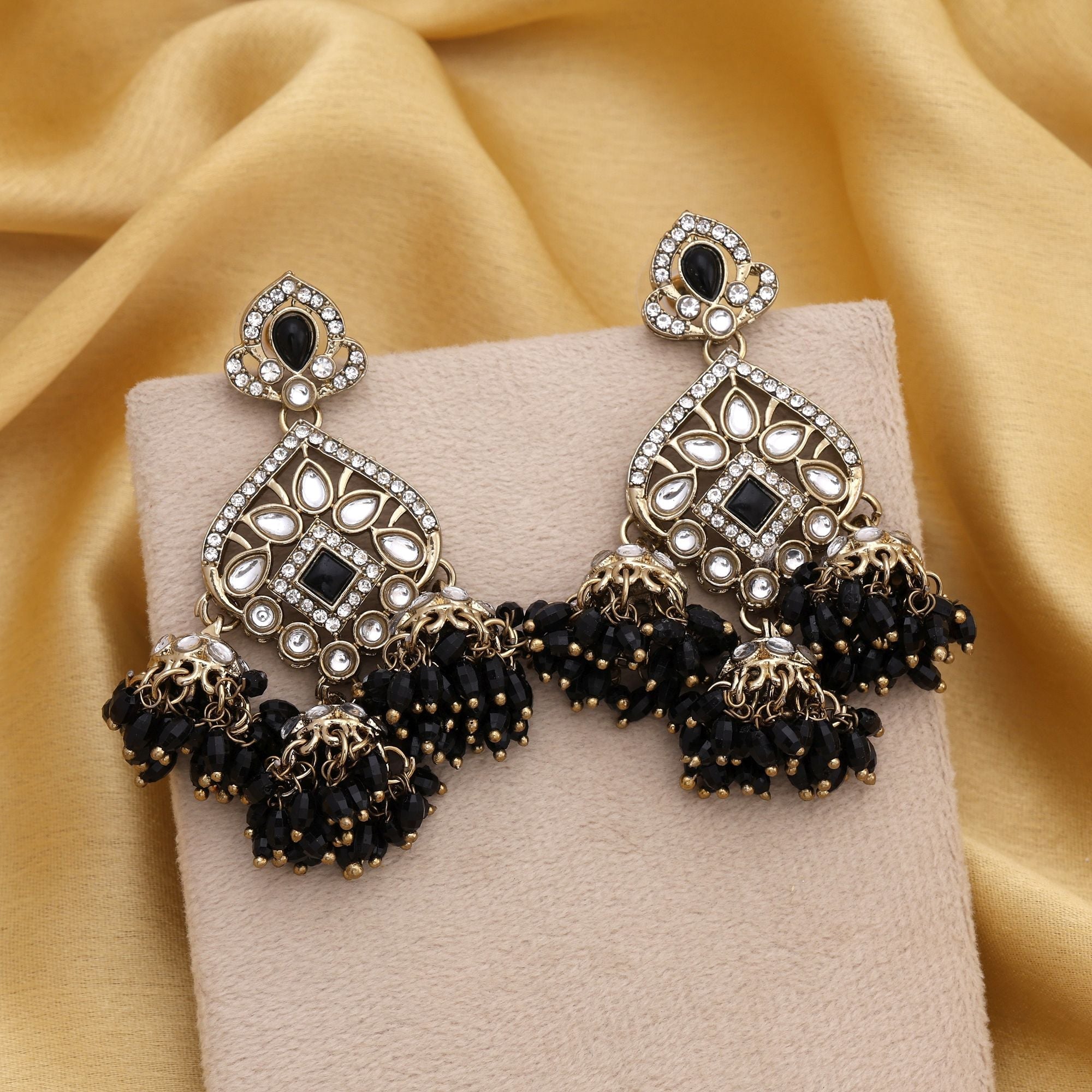 Stylish Black Color Kundan Earrings With Royal Look Perfect For Bridal Outfits