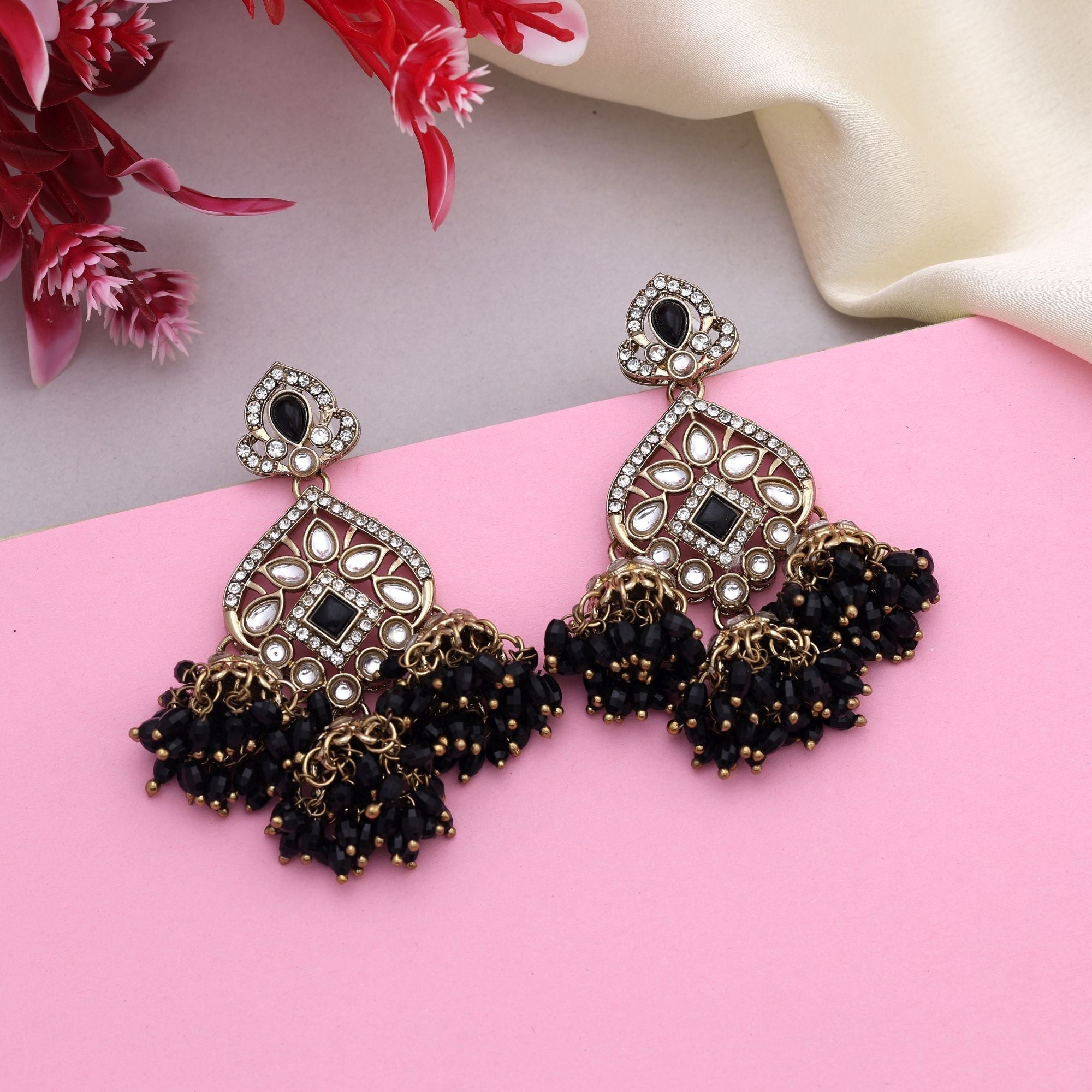 Stylish Black Color Kundan Earrings With Royal Look Perfect For Bridal Outfits