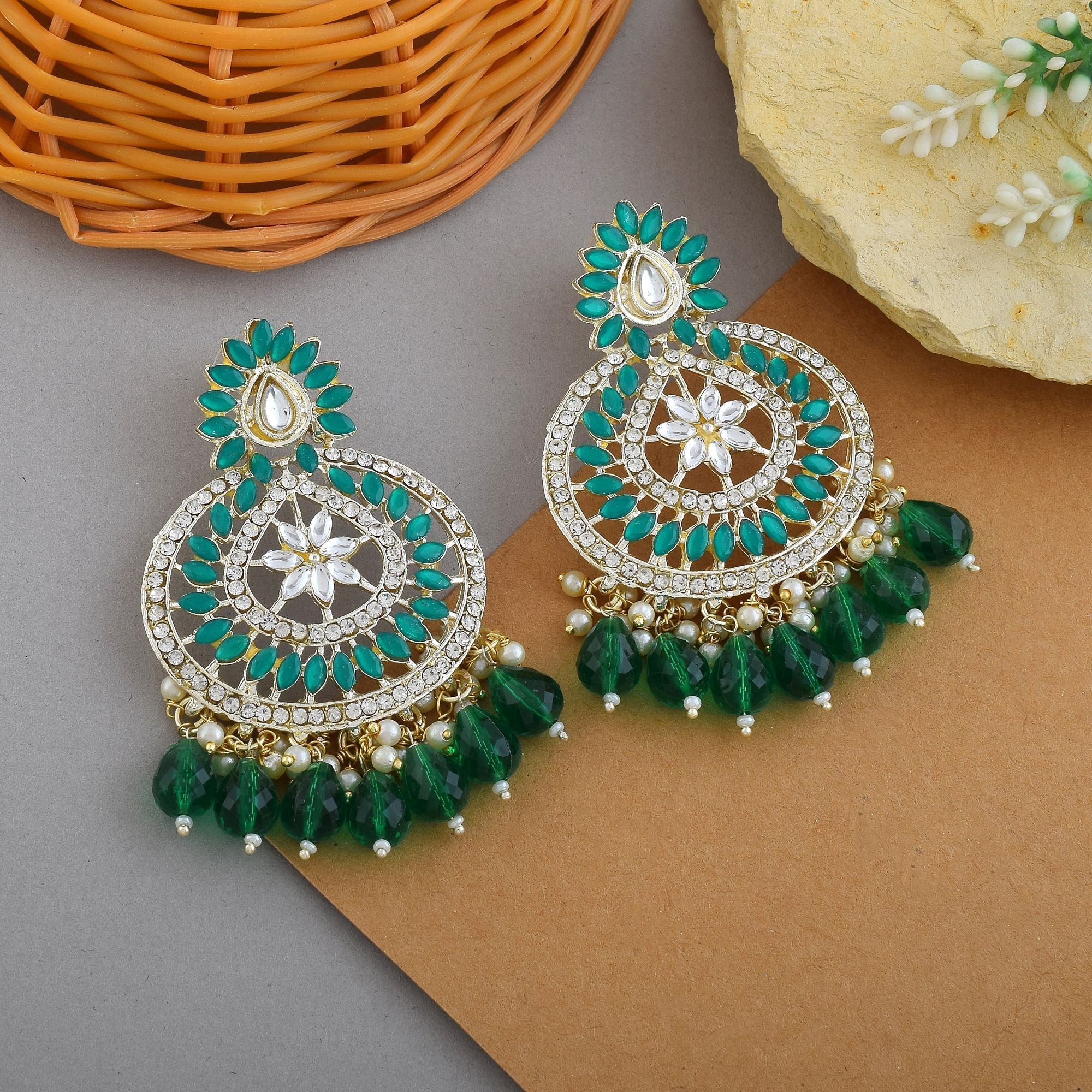 Green Color Kundan Earrings