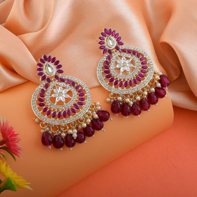 Purple Color Kundan Earrings