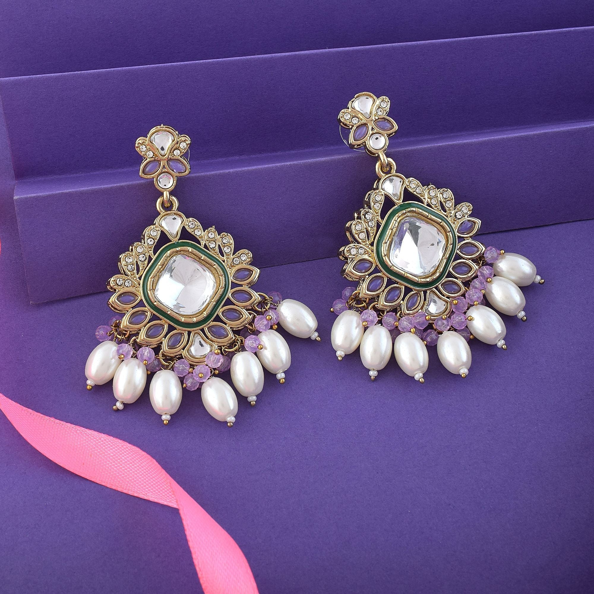 Light Purple Color Kundan Earrings