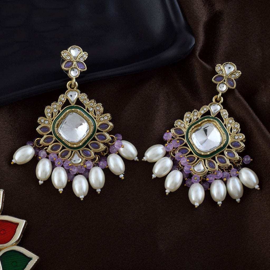 Light Purple Color Kundan Earrings