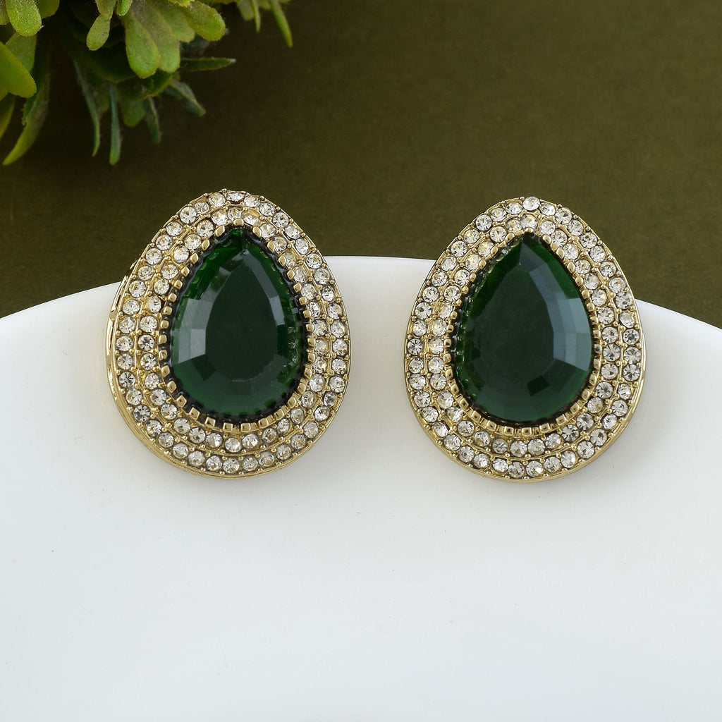 Green Color Stud Kundan Earrings