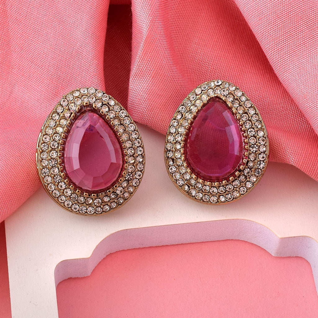 Pink Color Stud Kundan Earrings