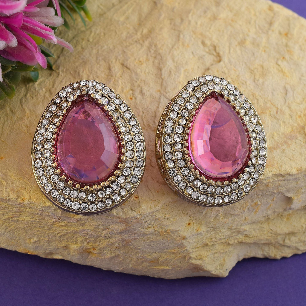 Pink Color Stud Kundan Earrings