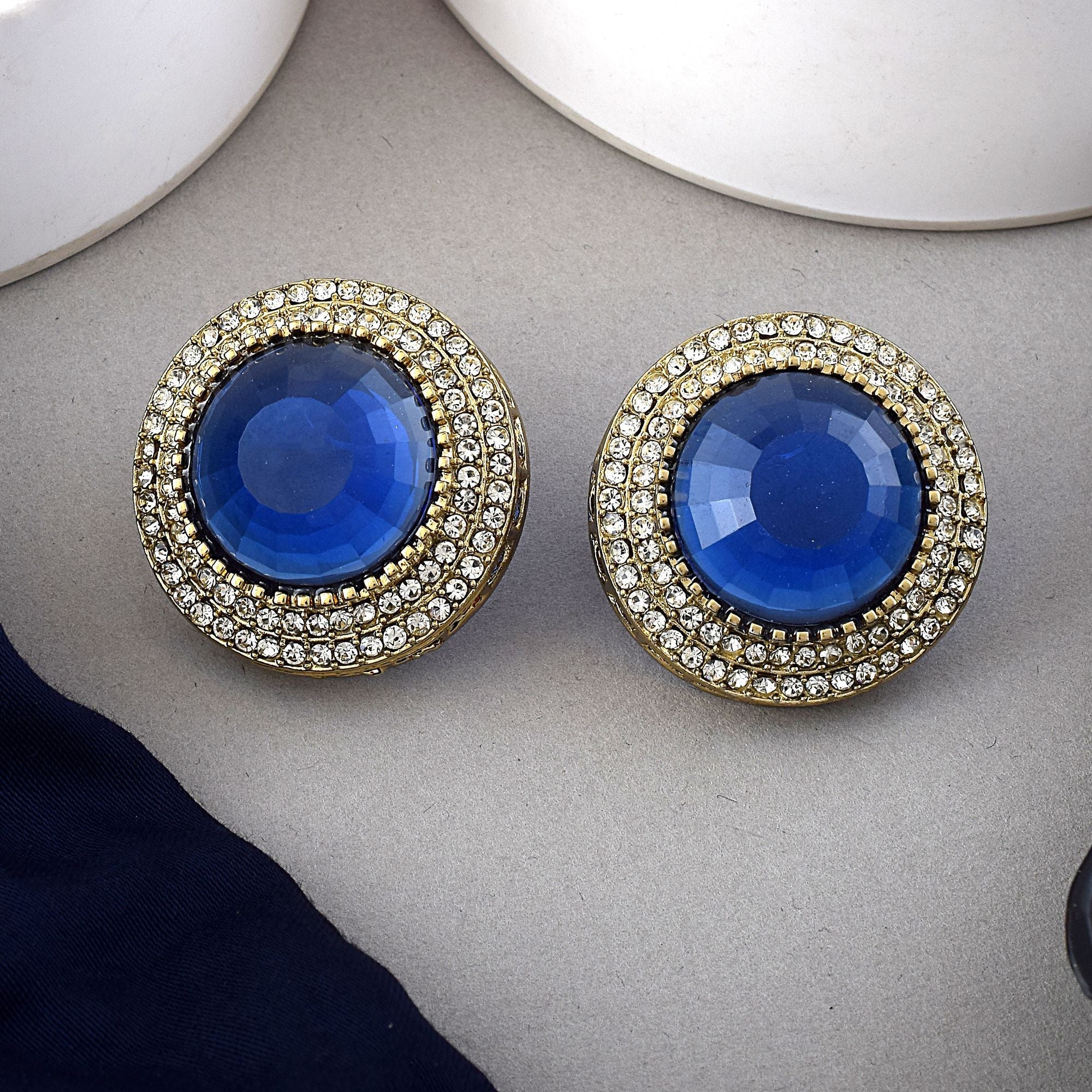 Blue Color Stud Kundan Earrings