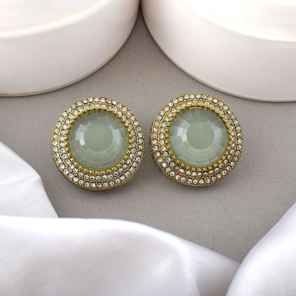 Light Green Color Stud Kundan Earrings