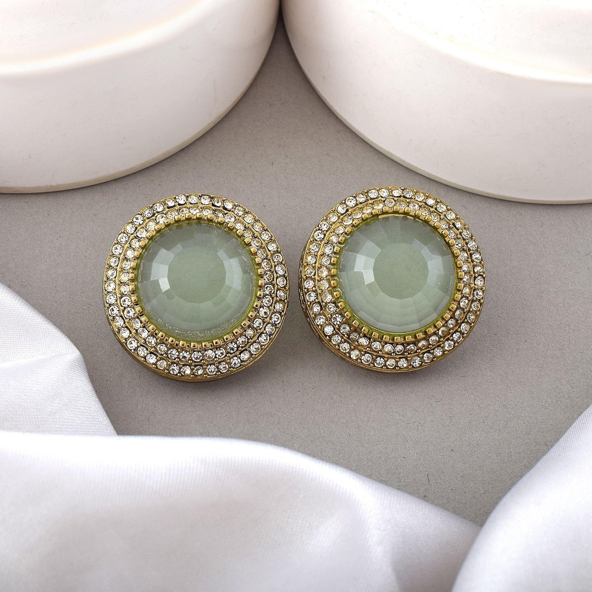Light Green Color Stud Kundan Earrings