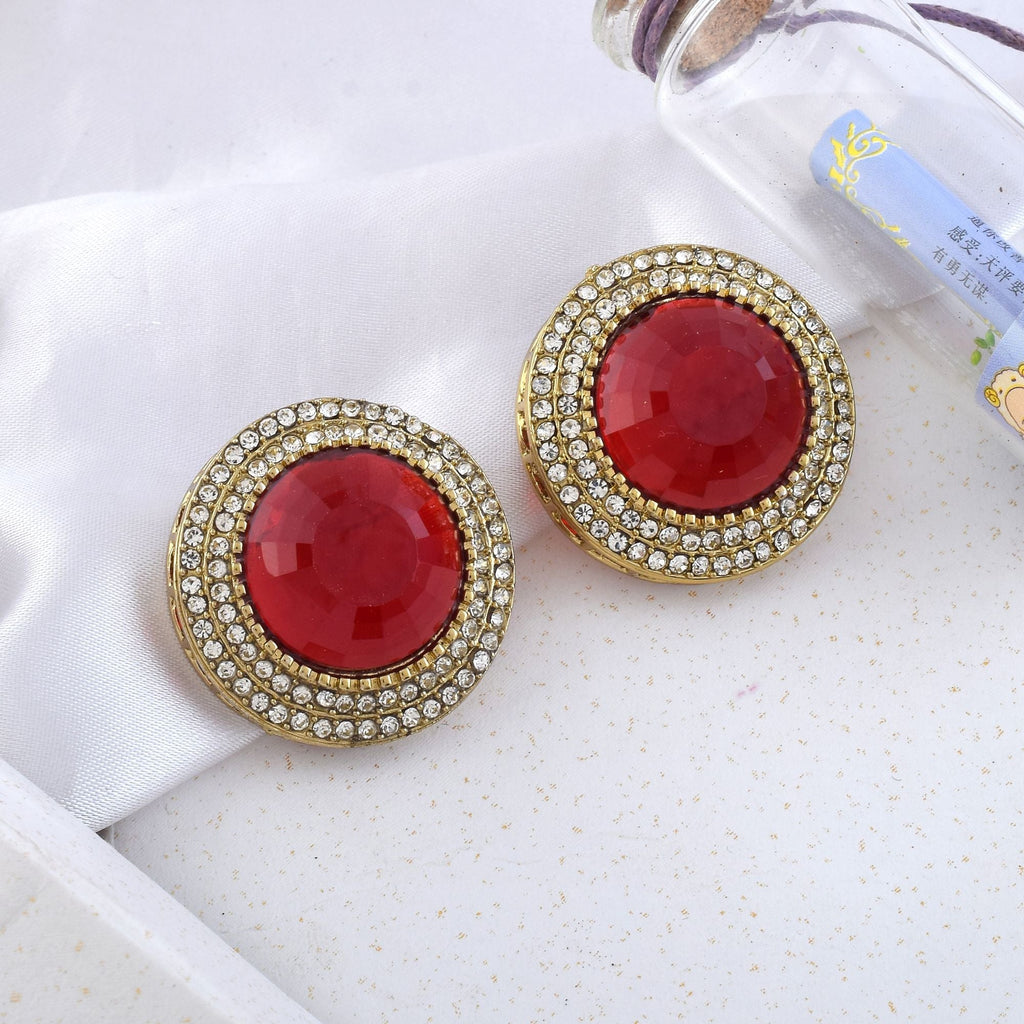 Maroon Color Stud Kundan Earrings