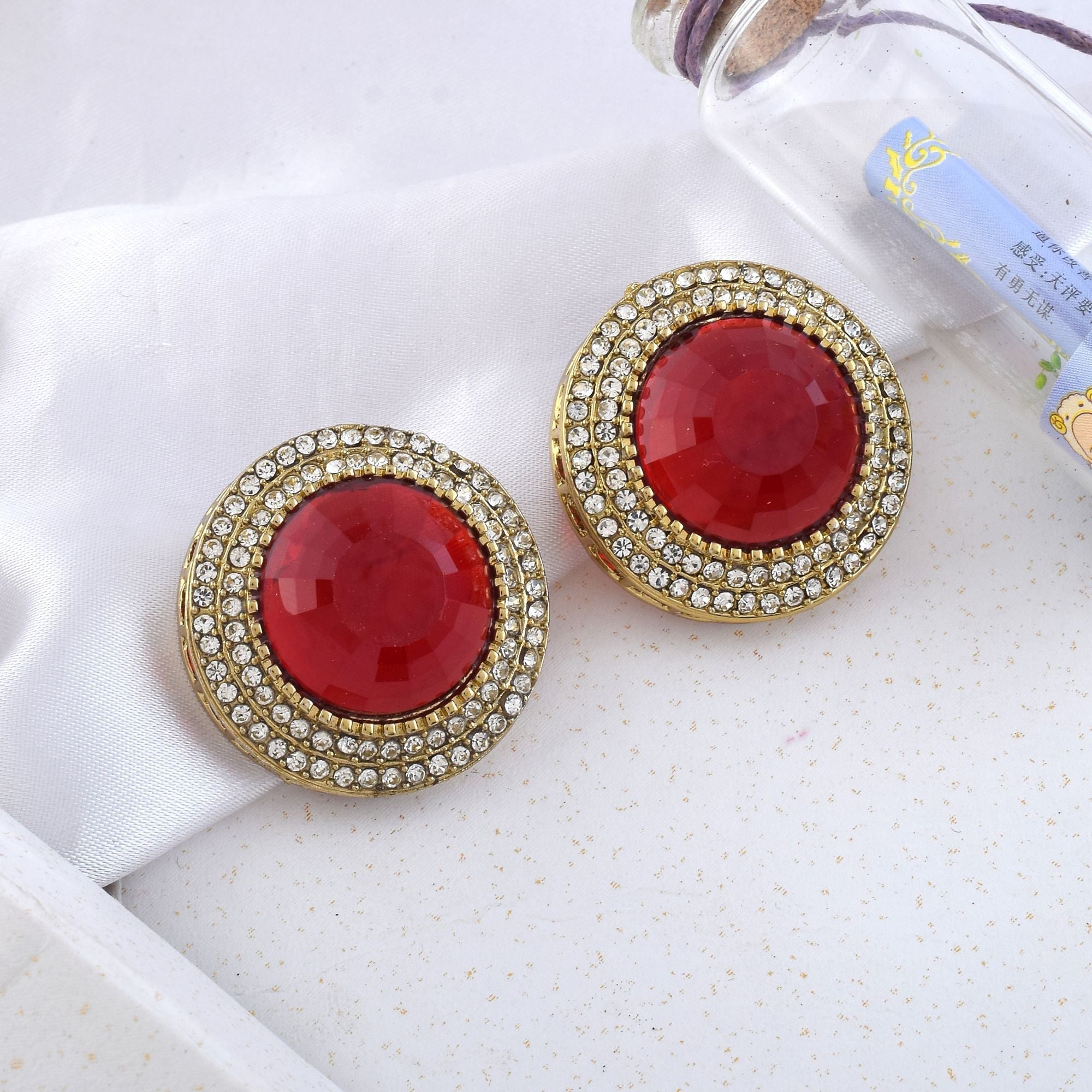 Maroon Color Stud Kundan Earrings