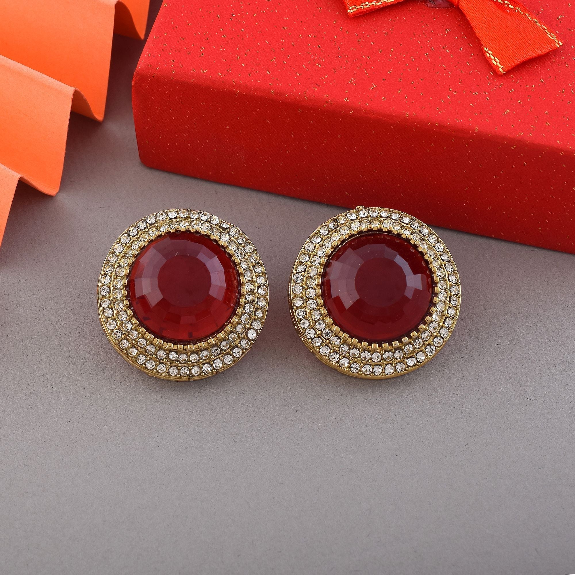 Maroon Color Stud Kundan Earrings
