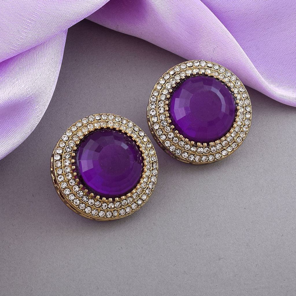 Purple Color Stud Kundan Earrings