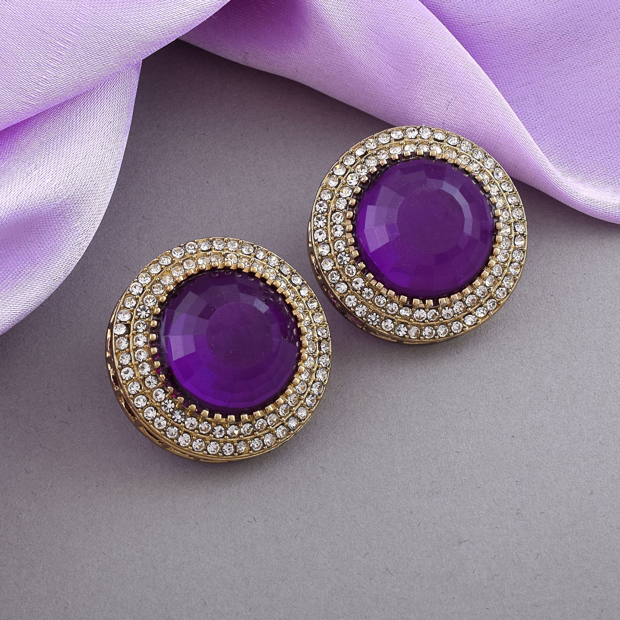Purple Color Stud Kundan Earrings