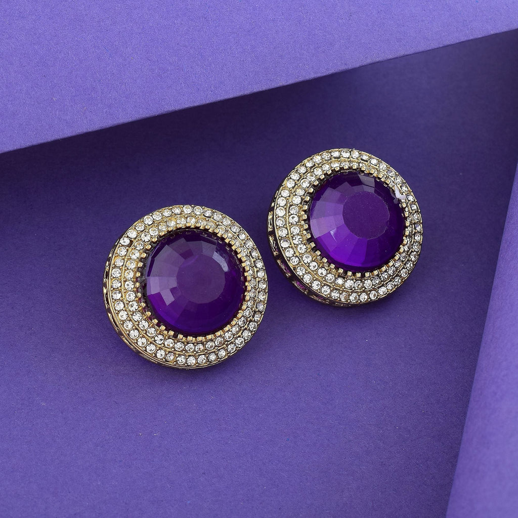 Purple Color Stud Kundan Earrings