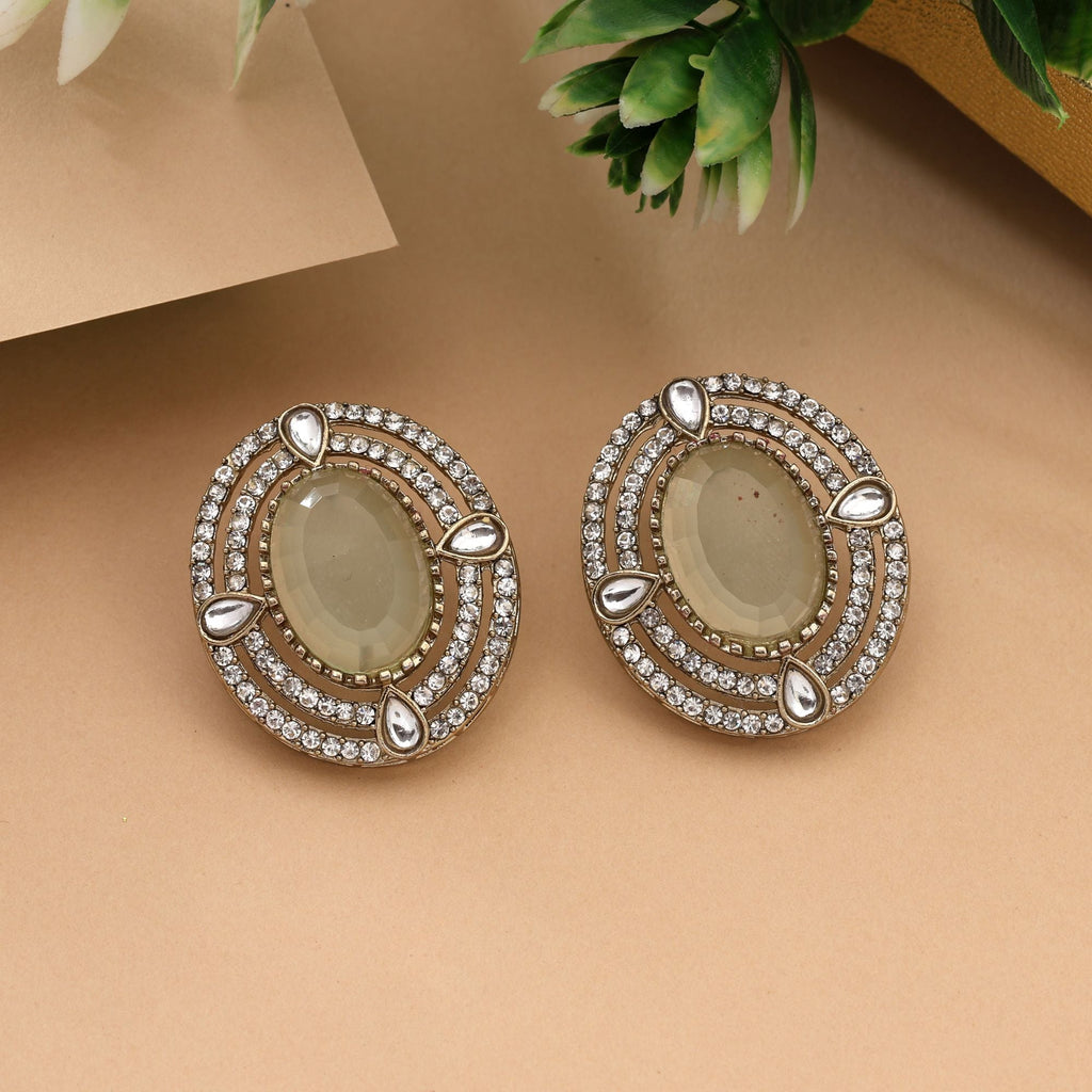 Elegant Light Green Color Stud Kundan Earrings For Daily And Festive Wear