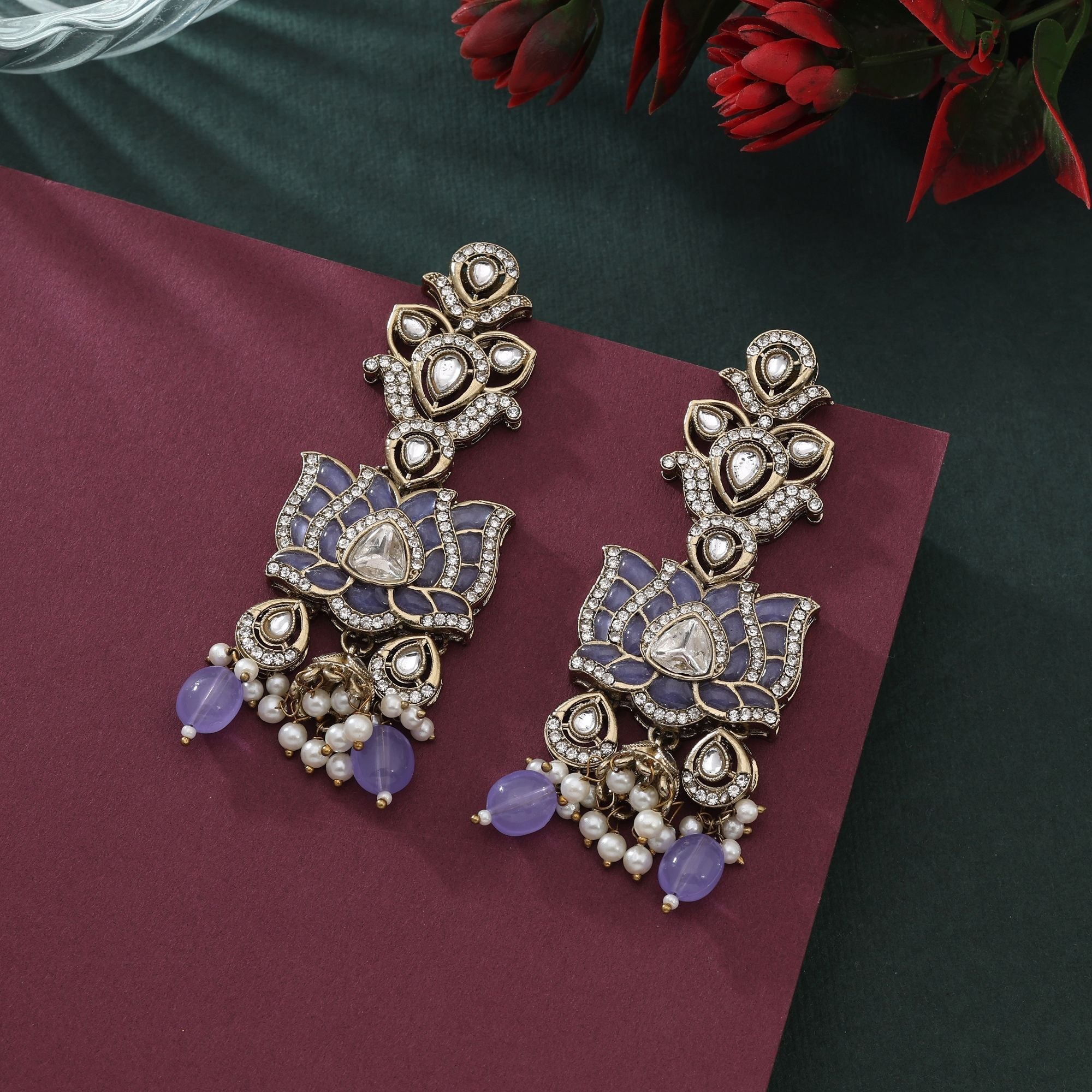 Graceful Light Purple Color Kundan Earrings Perfect For Party And Ethnic Look