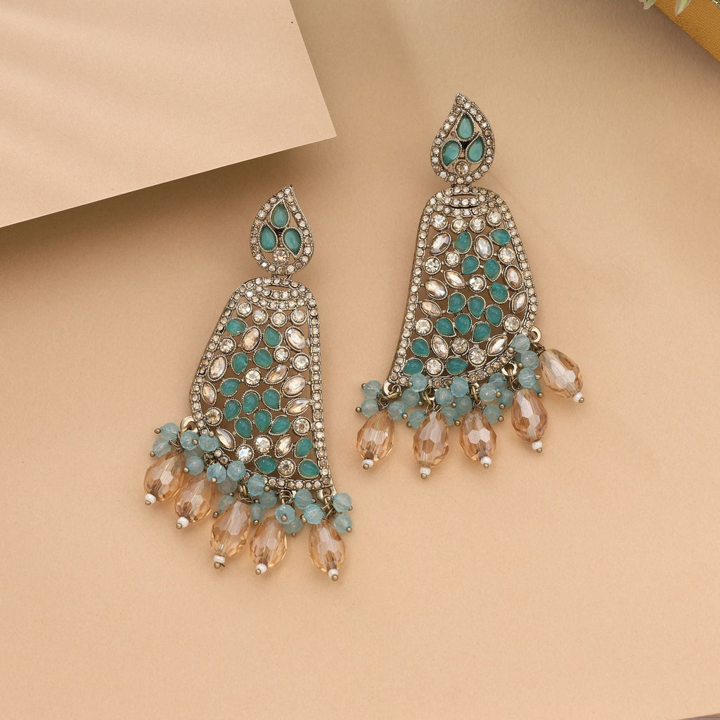Radiant Firozi Color Kundan Earrings For Special Events And Wedding Occasions