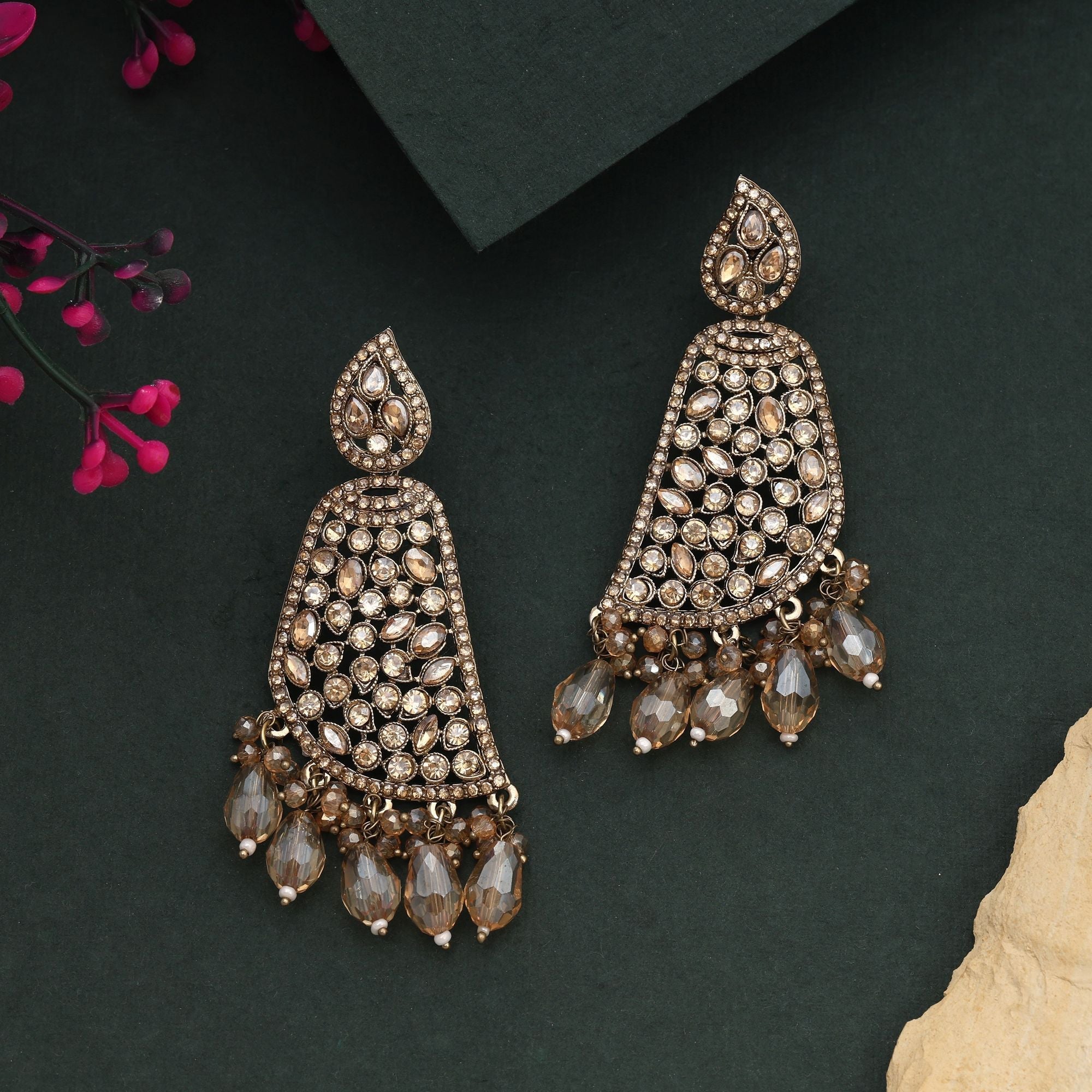 Unique Gold & White Color Kundan Earrings For Traditional And Party Wear