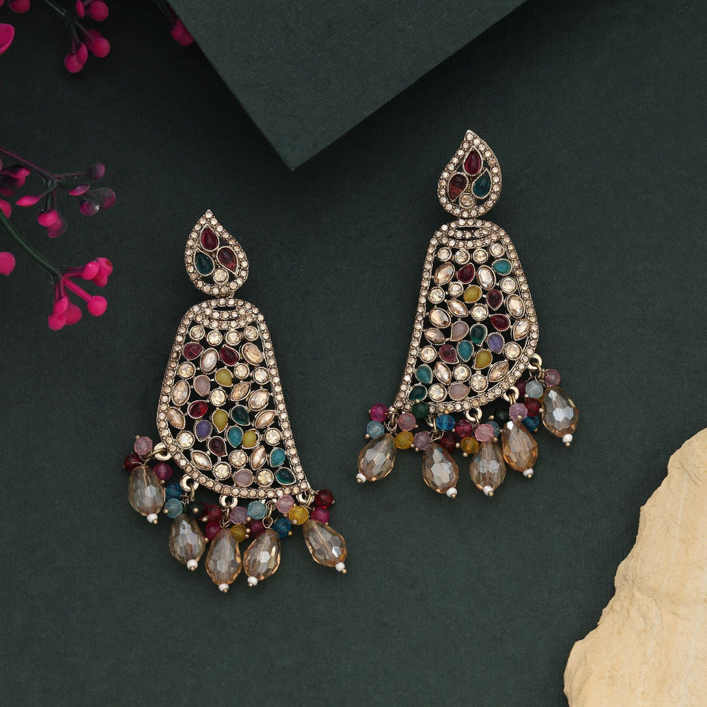 Multi Color Kundan Earrings With Fine Detailing For Cultural Celebrations