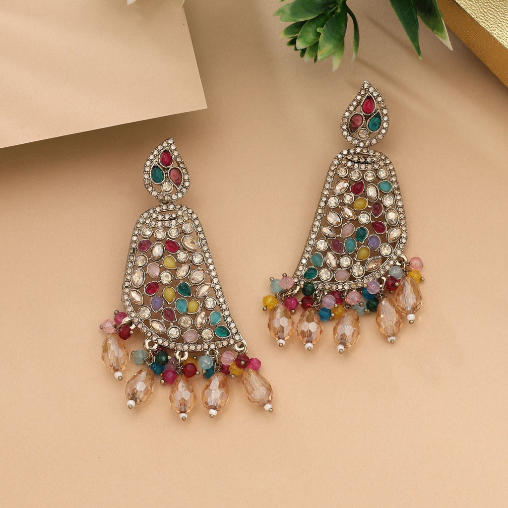 Multi Color Kundan Earrings With Fine Detailing For Cultural Celebrations